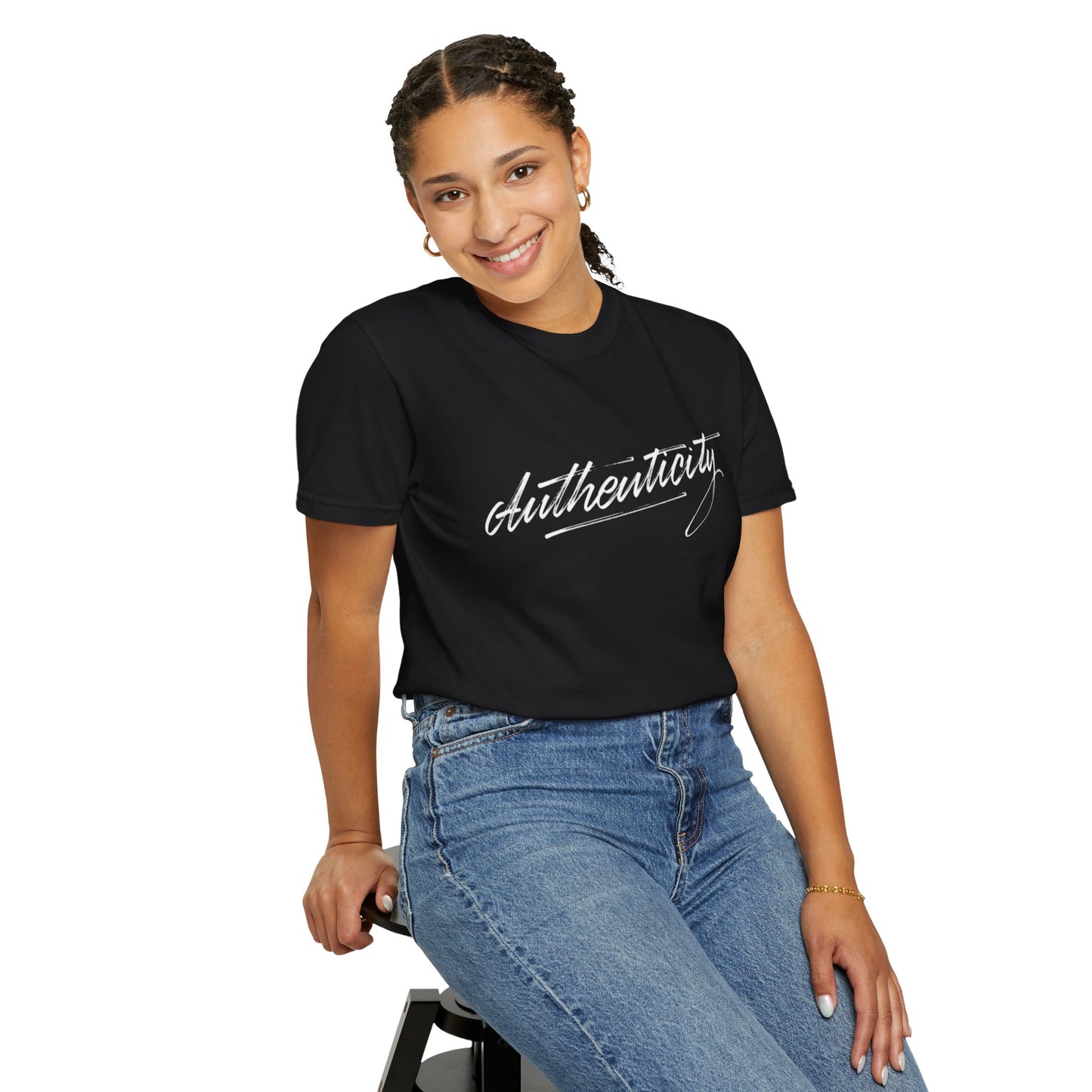 Authenticity Script T-Shirt — Casual Handwritten Graphic Tee