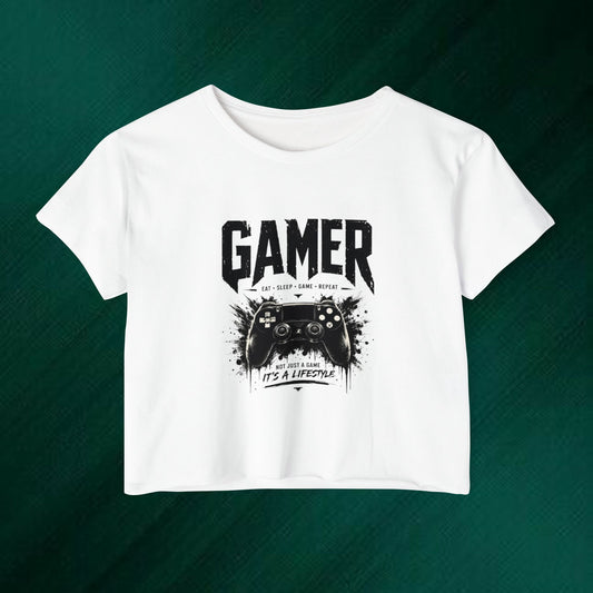 Gamer Crop Top — Women's Festival Graphic Tee ("Gamer" Controller Design)