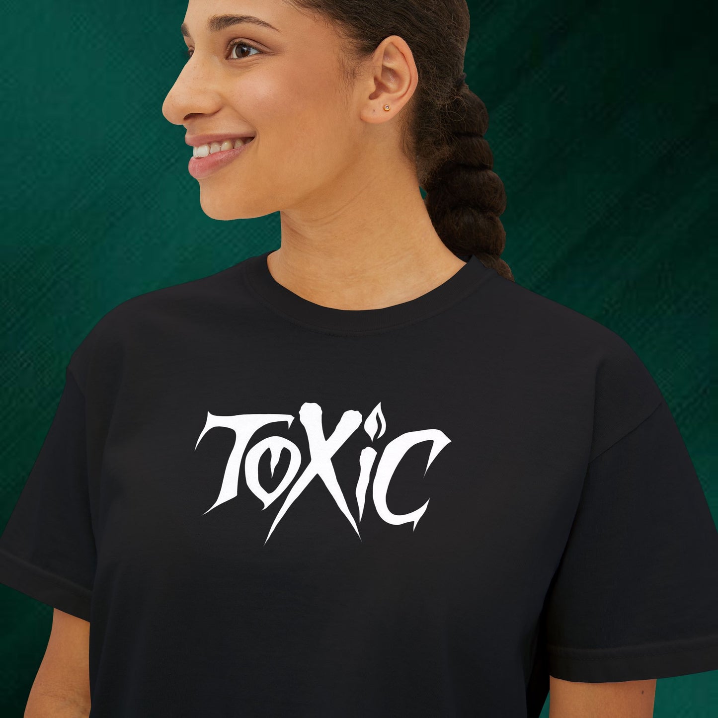 Toxic Bat Women's Boxy Tee — Gothic Graphic Tee with 'TOXIC' Front & Drip Batback