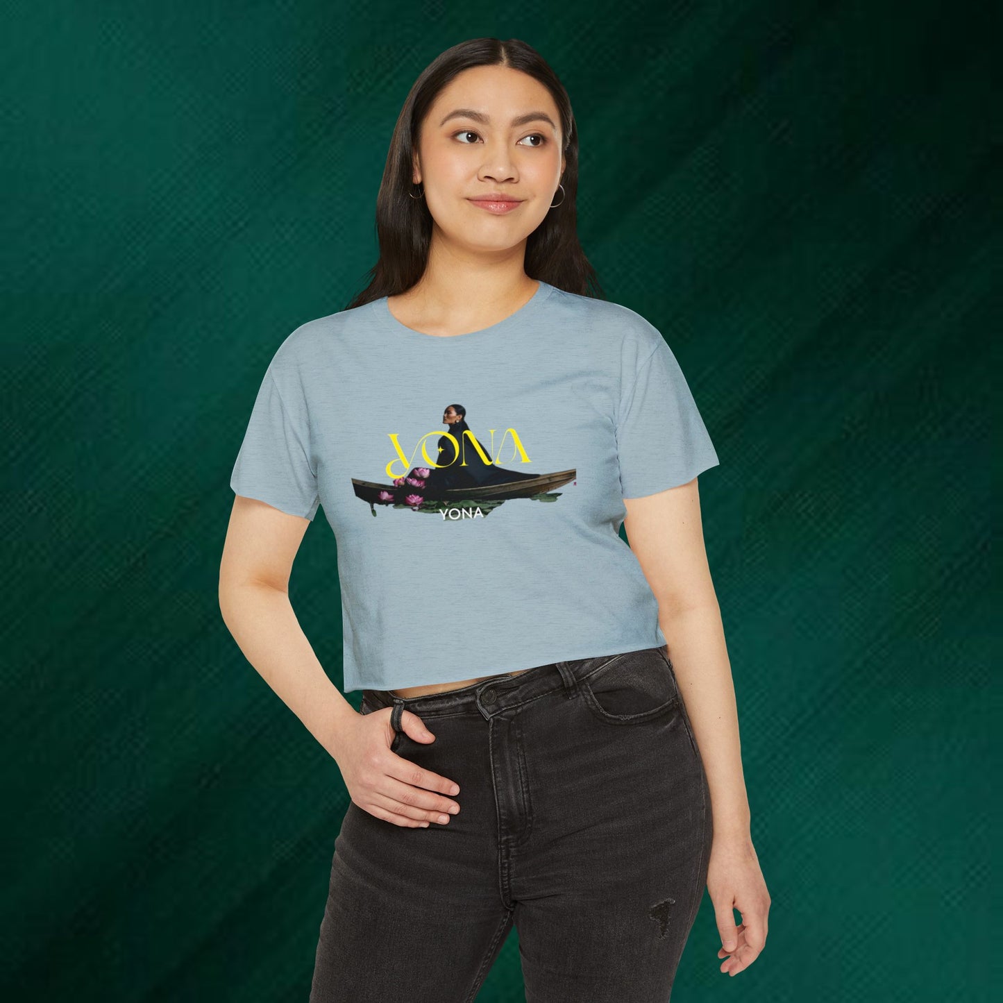 Yona Floral Boat Crop Top — Women's Festival Graphic Tee