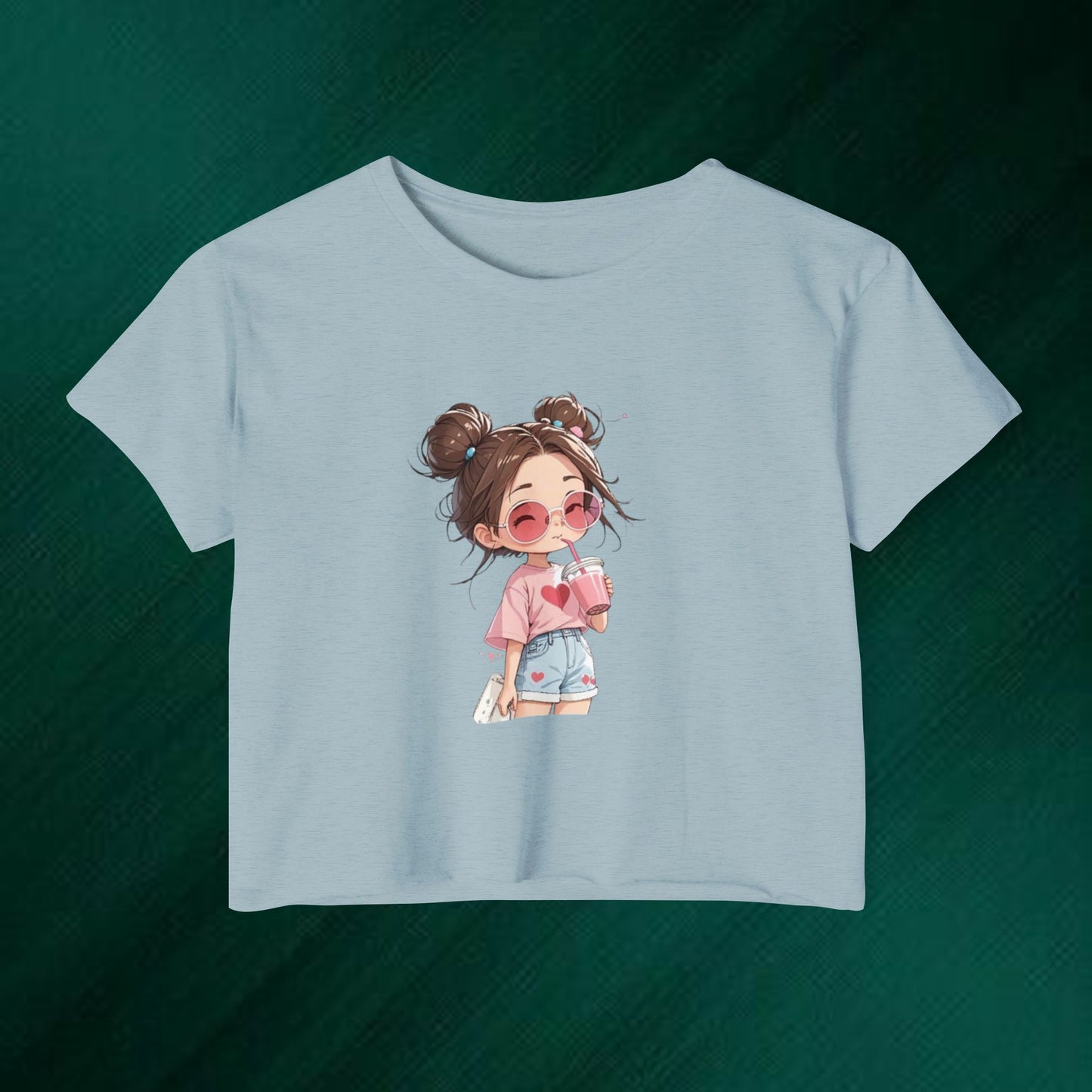 Cute Anime Girl Crop Top — Festival Cute Cartoon Graphic Tee