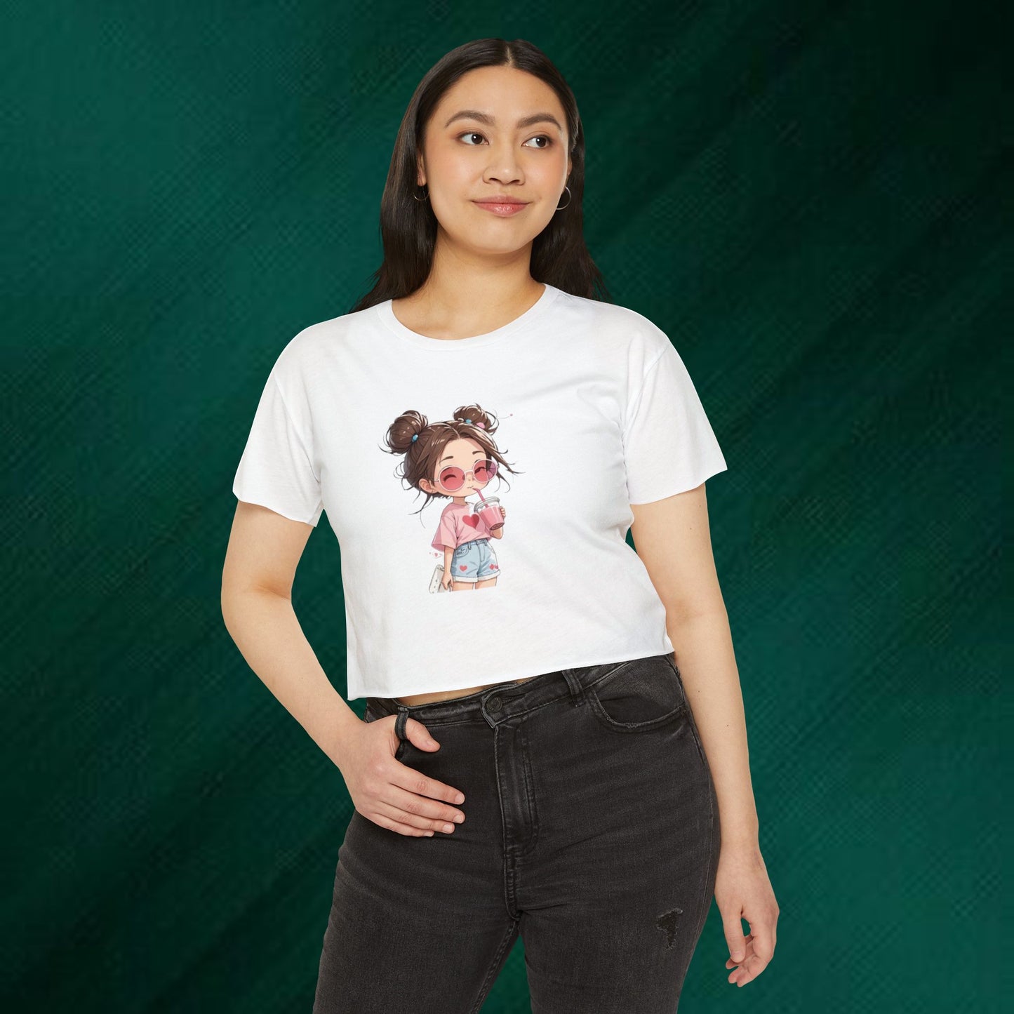 Cute Anime Girl Crop Top — Festival Cute Cartoon Graphic Tee