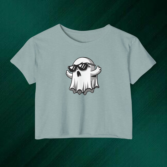 Cool Sunglasses Ghost Crop Top | Festival Ghost Graphic Tee