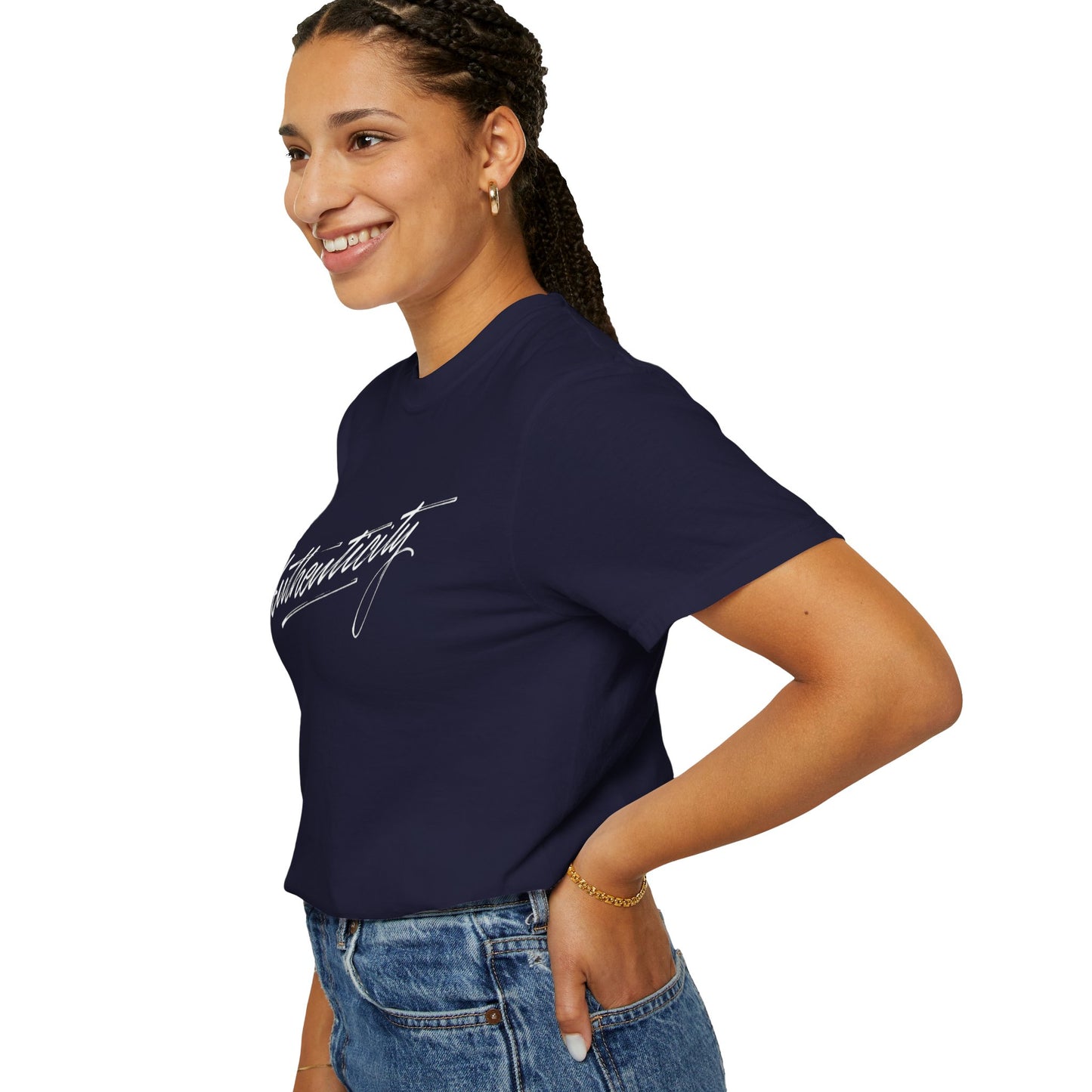 Authenticity Script T-Shirt — Casual Handwritten Graphic Tee