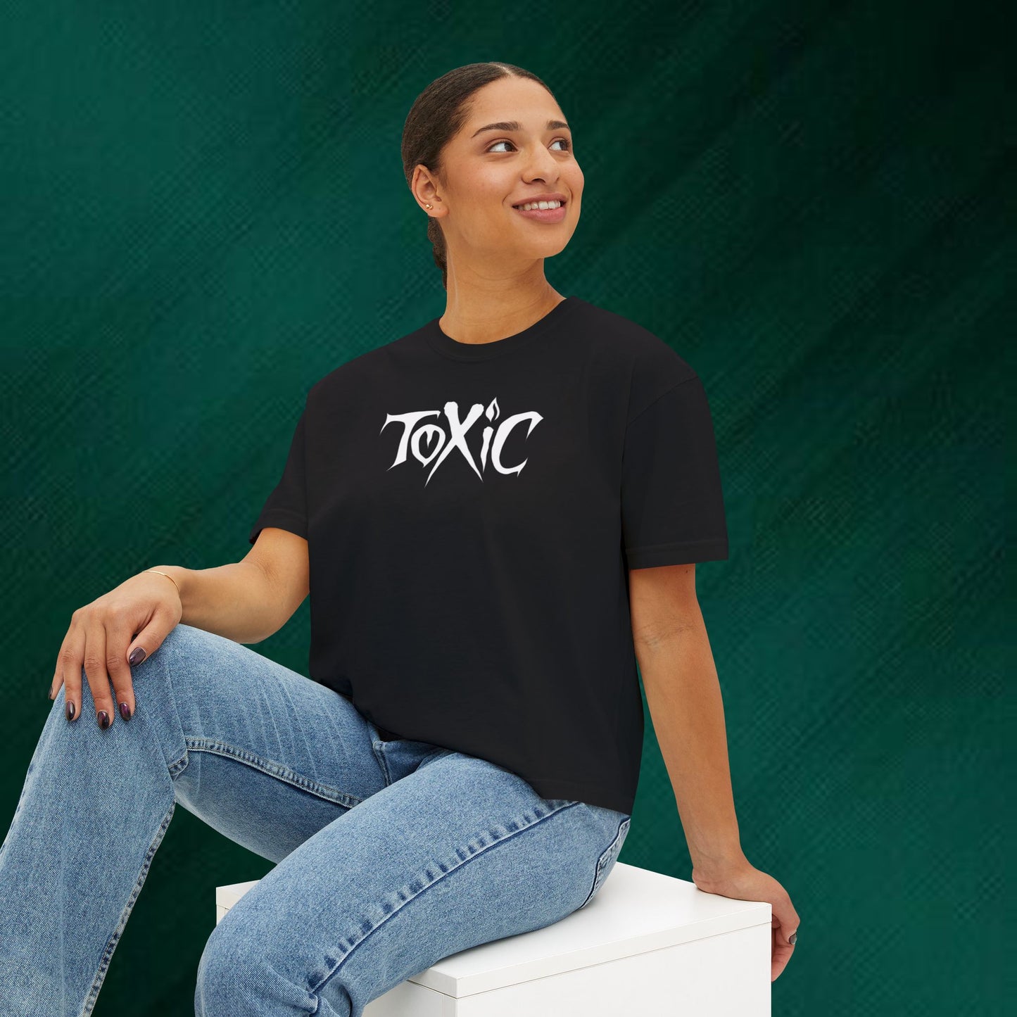 Toxic Bat Women's Boxy Tee — Gothic Graphic Tee with 'TOXIC' Front & Drip Batback