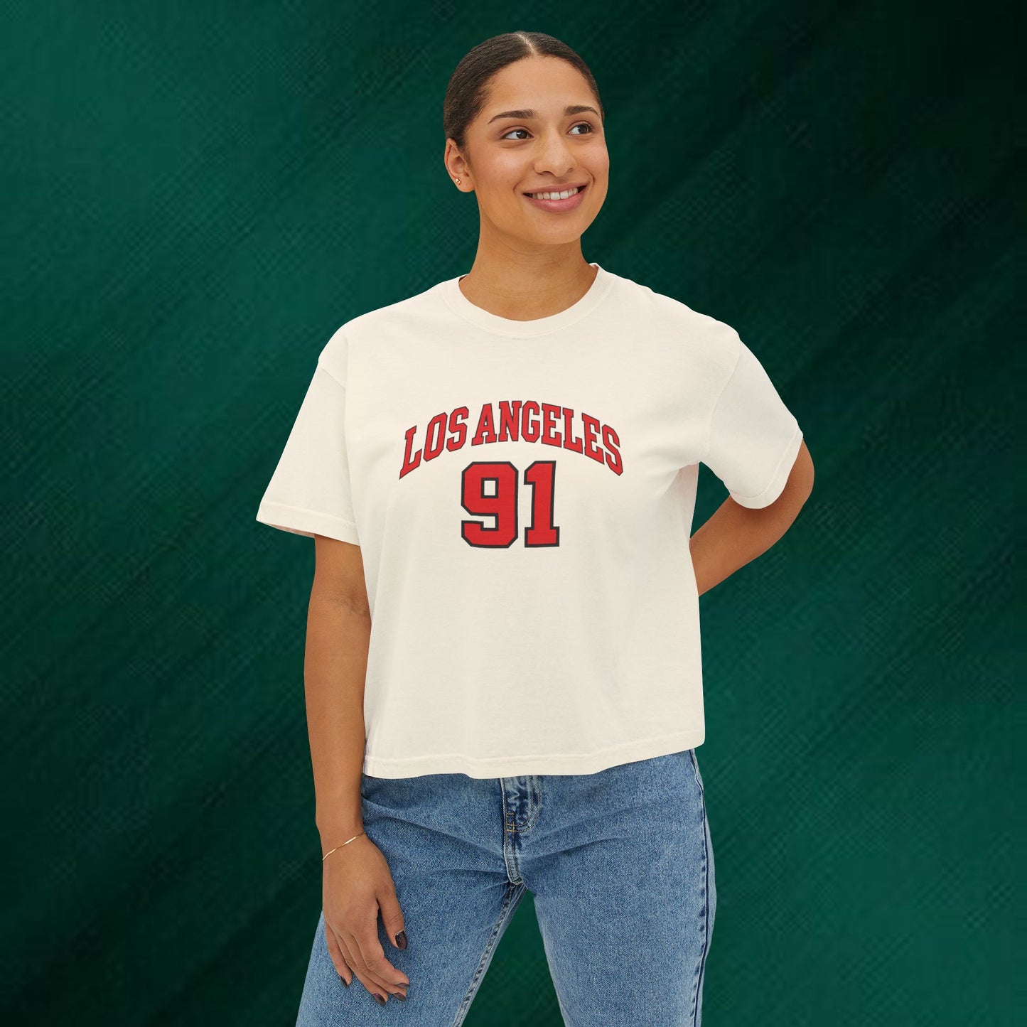 Los Angeles 91 Boxy Tee — Women's Retro Collegiate T-Shirt