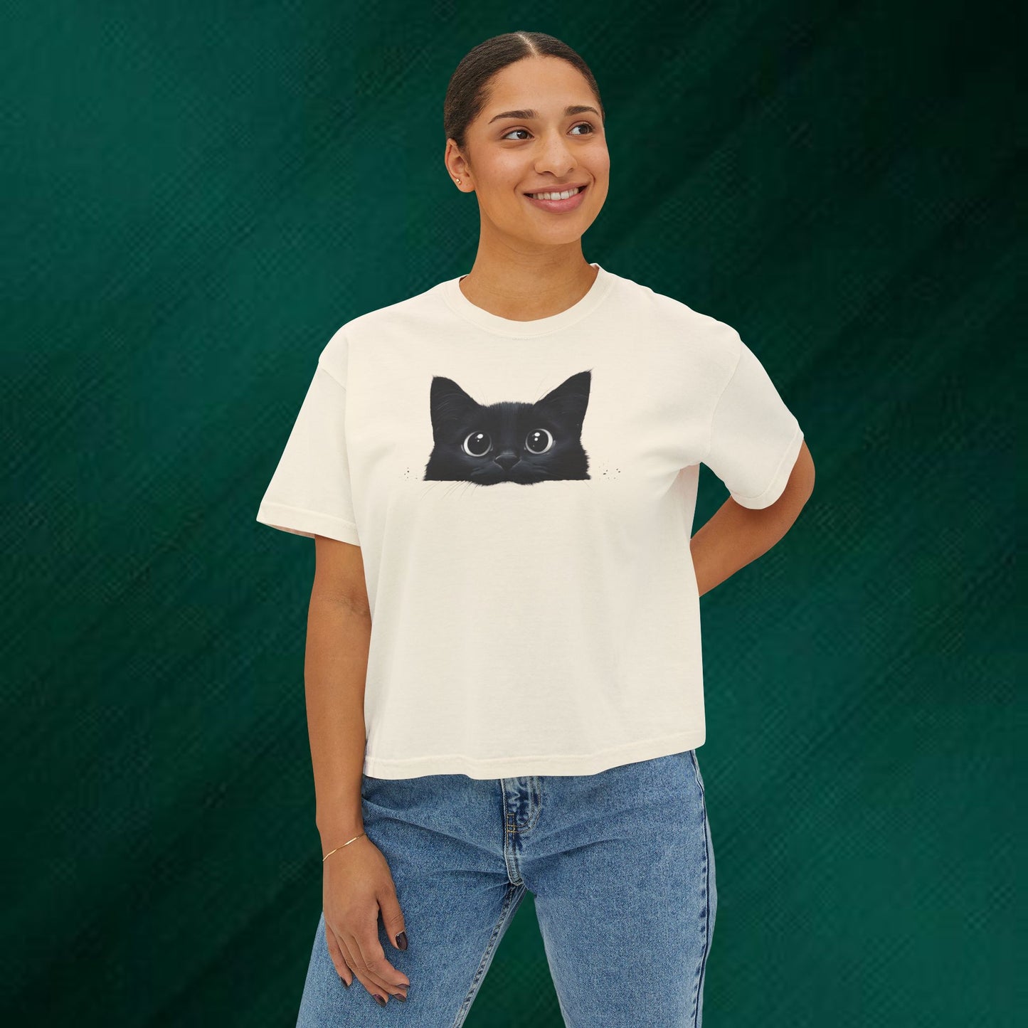 Peeking Black Cat Tee | boxy women's tee