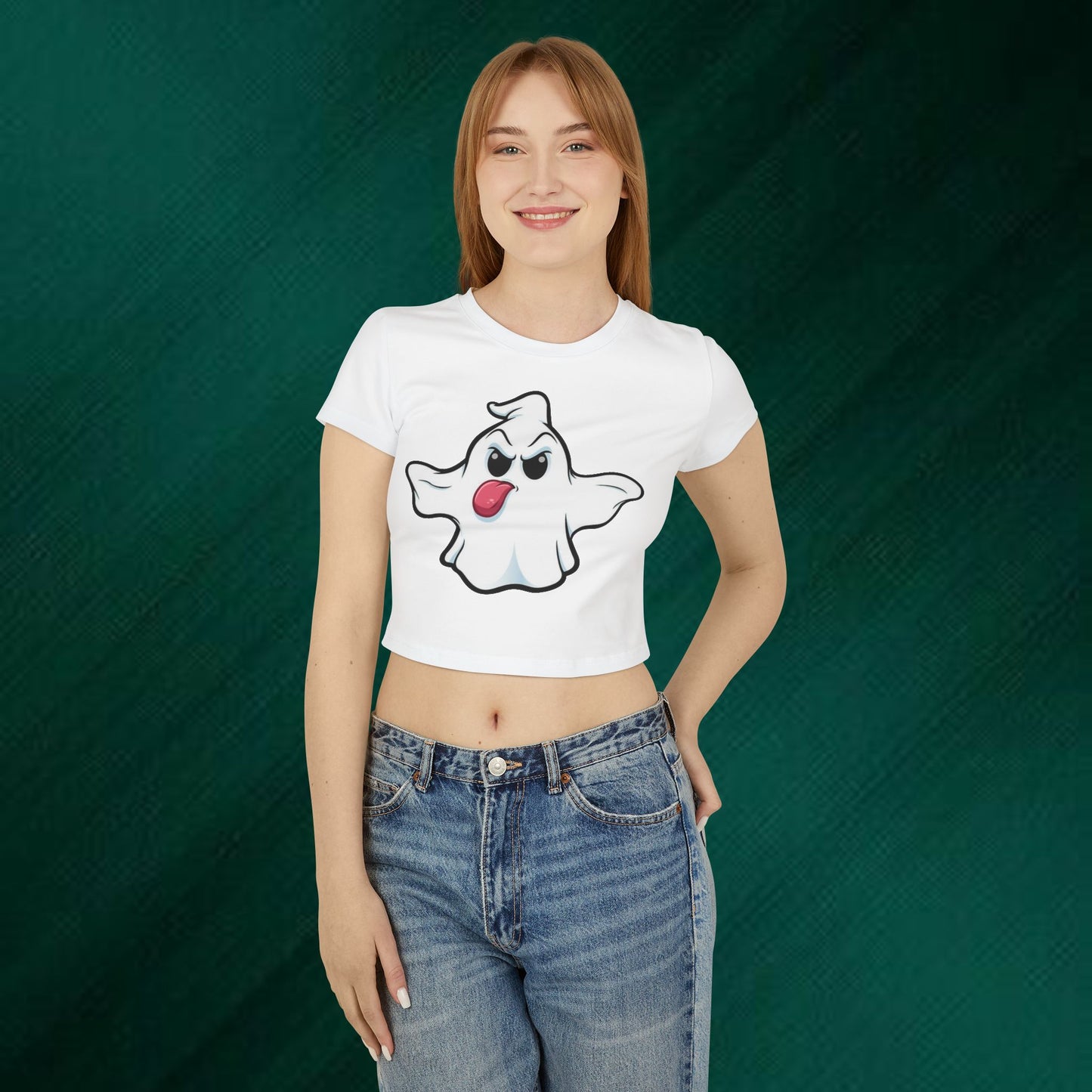 Ghost Cartoon Baby Tee — Playful Halloween Cute Ghost T‑Shirt for Women