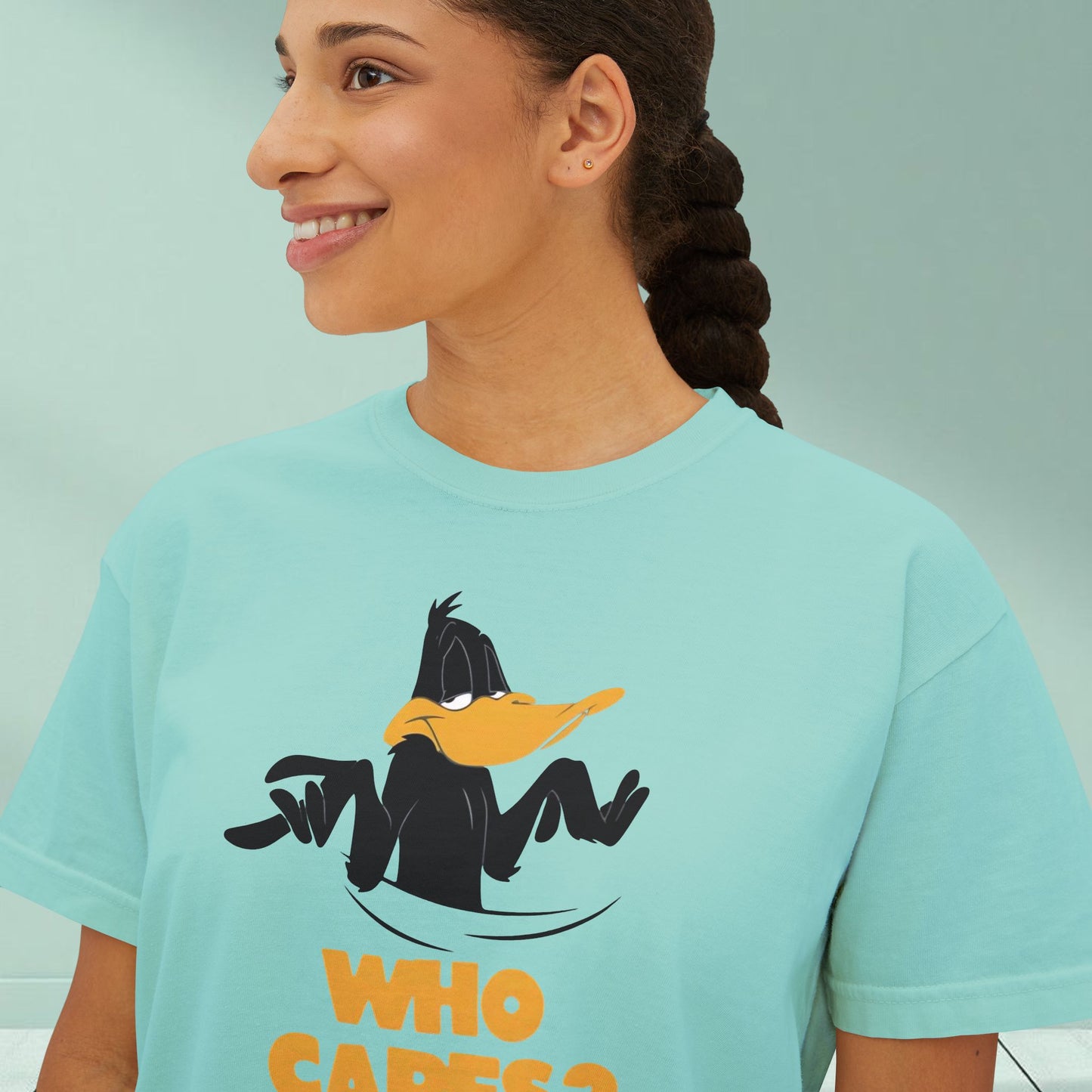 Who Cares? Daffy Duck Boxy Tee — Women's Graphic T-Shirt