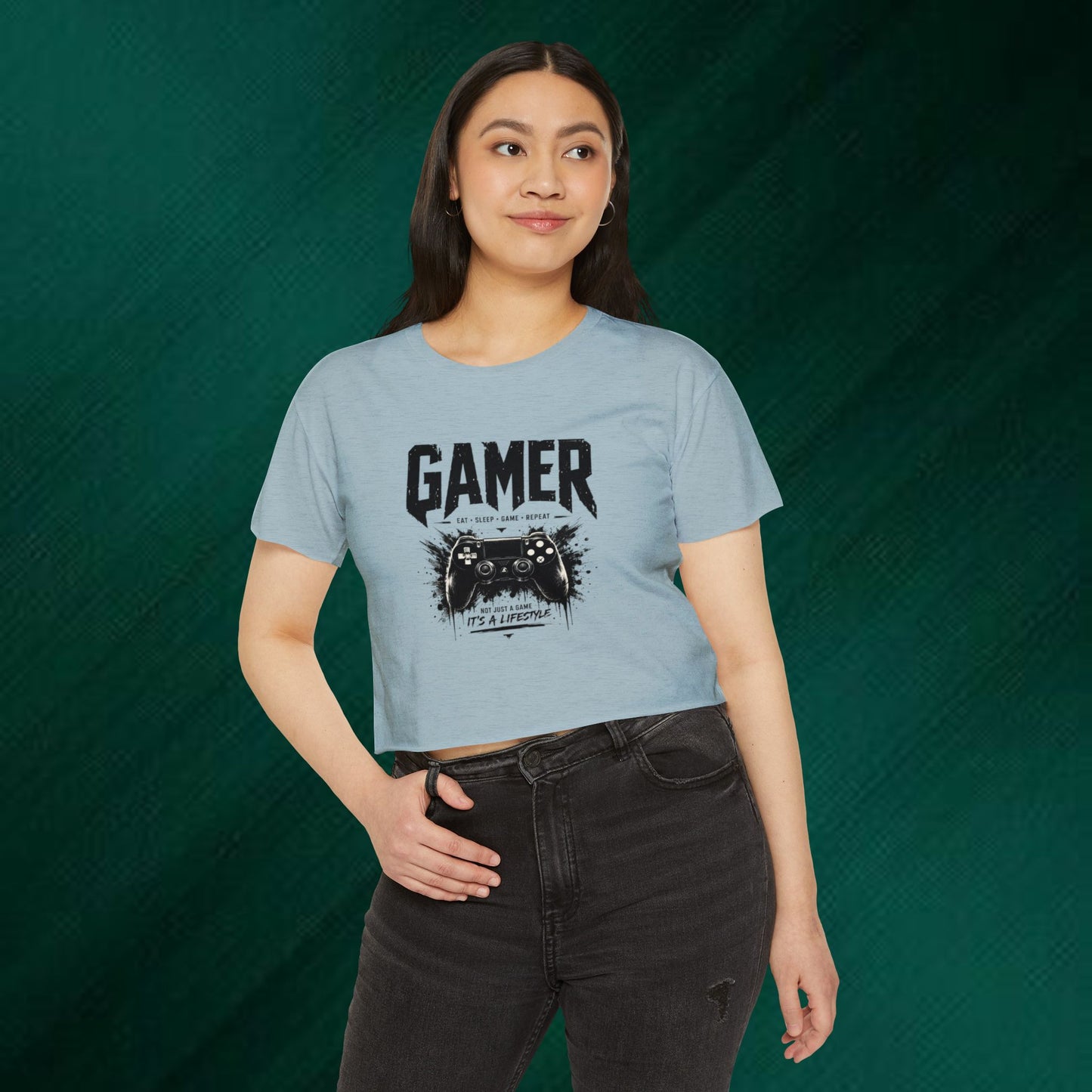 Gamer Crop Top — Women's Festival Graphic Tee ("Gamer" Controller Design)
