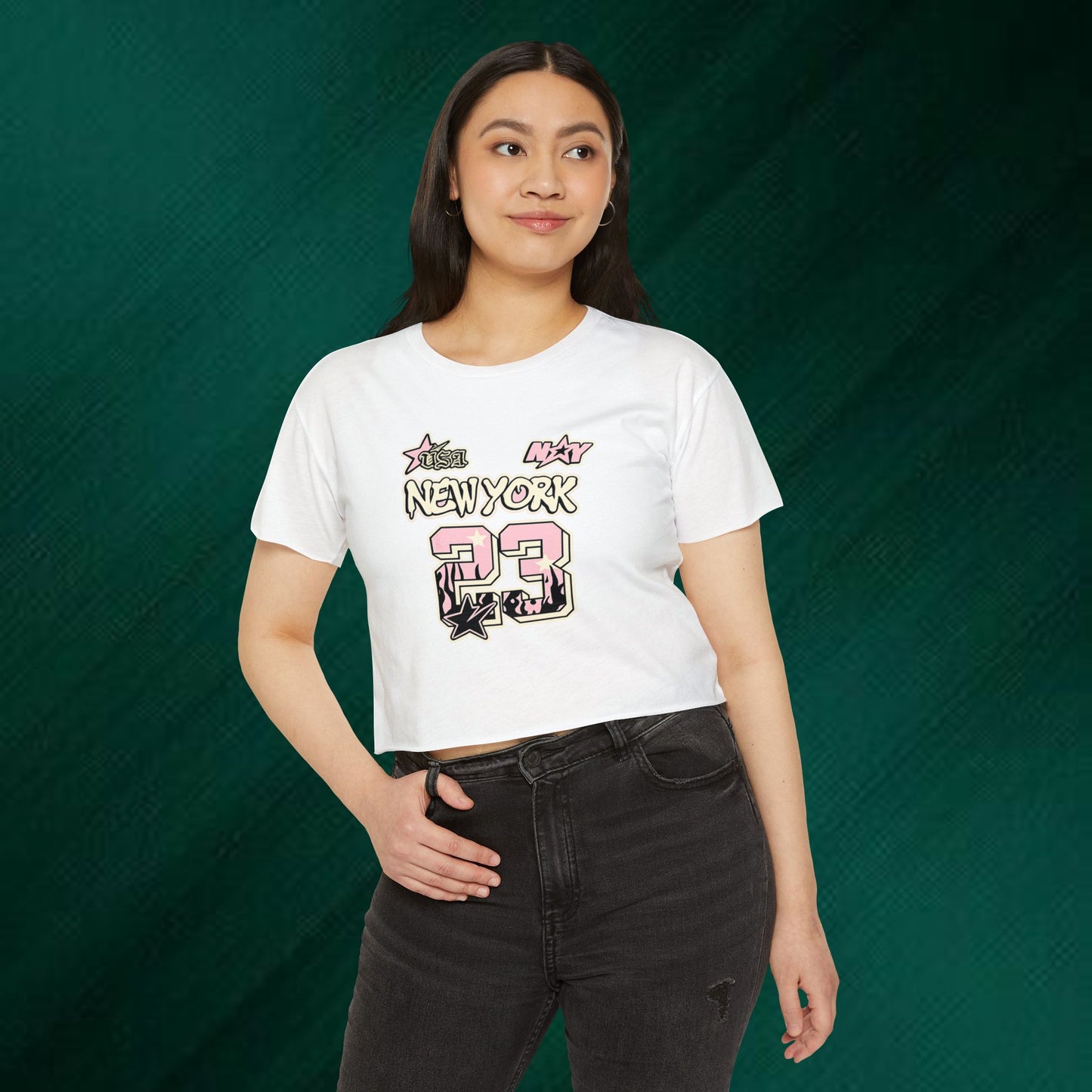 New York 23 Festival Crop Top — Vintage Pink Graphic Women's Crop Tee