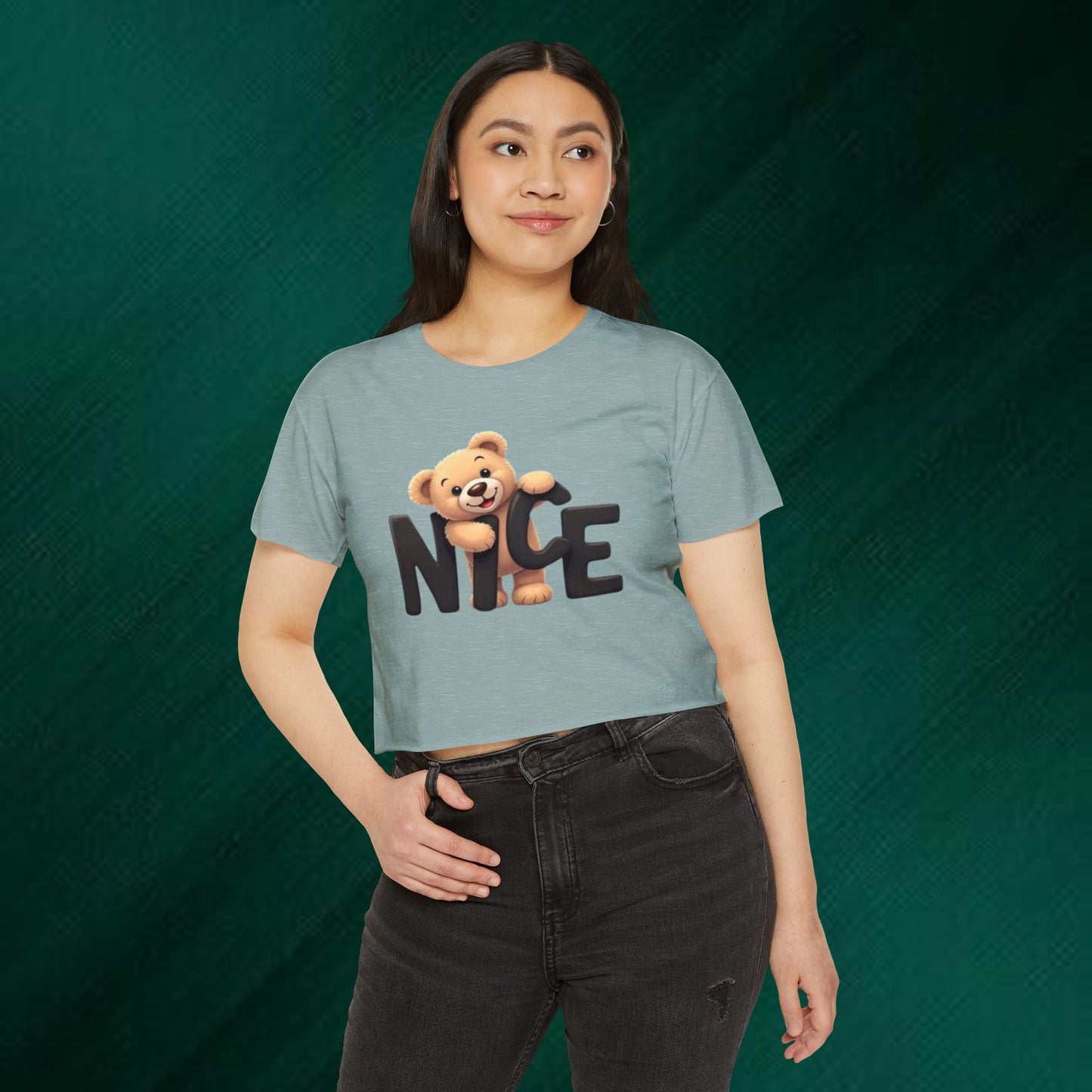 Cute Teddy 'Nice' Crop Top — Women's Festival Graphic Tee