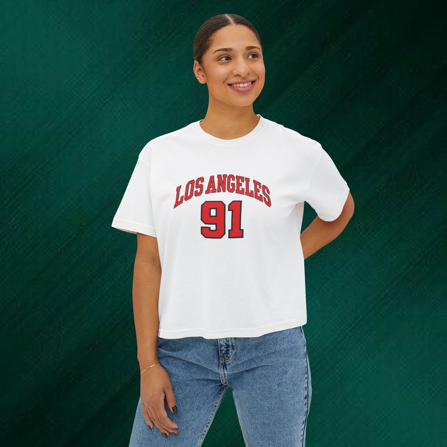 Los Angeles 91 Boxy Tee — Women's Retro Collegiate T-Shirt