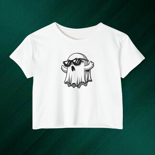 Cool Sunglasses Ghost Crop Top | Festival Ghost Graphic Tee