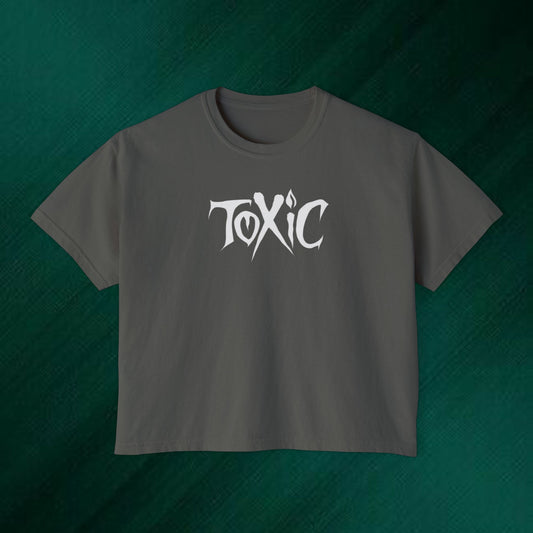 Toxic Bat Women's Boxy Tee — Gothic Graphic Tee with 'TOXIC' Front & Drip Batback