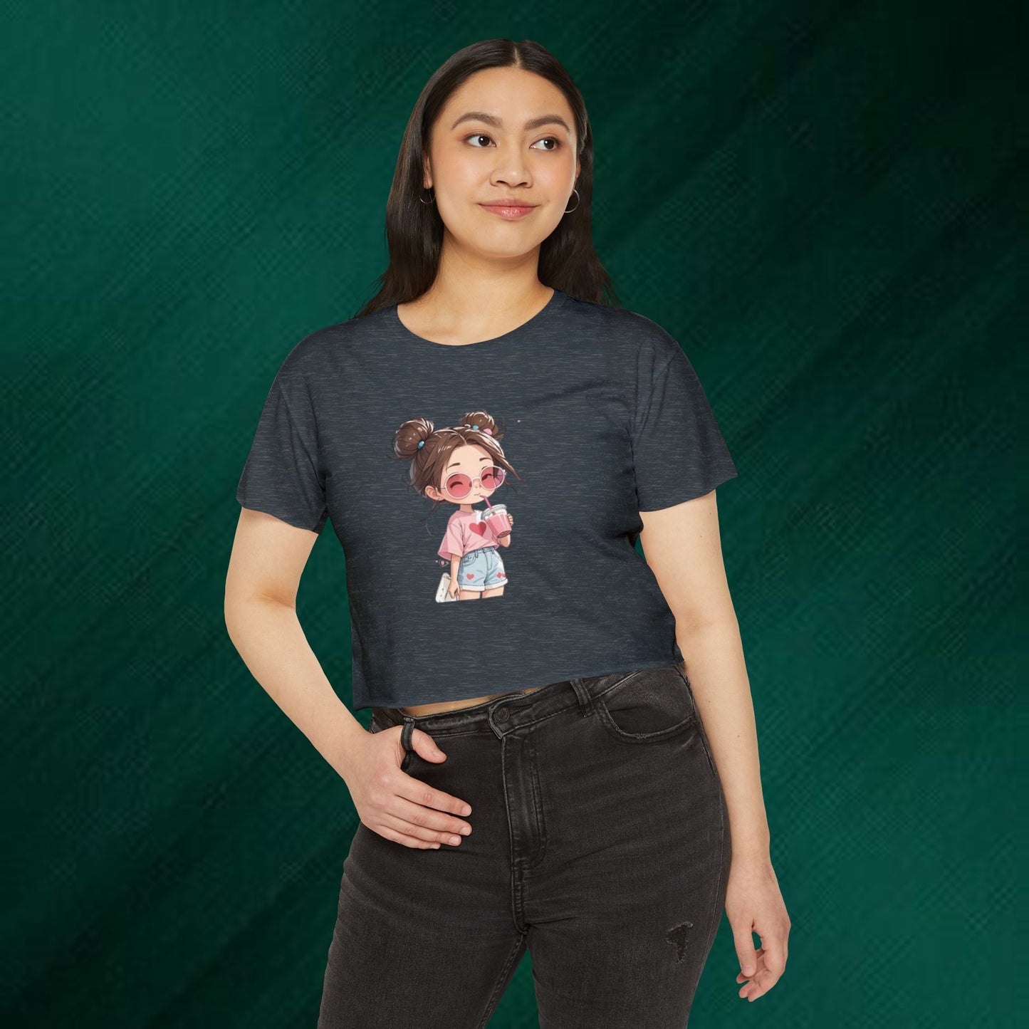Cute Anime Girl Crop Top — Festival Cute Cartoon Graphic Tee