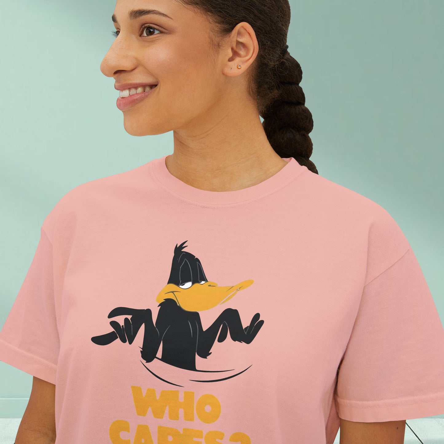 Who Cares? Daffy Duck Boxy Tee — Women's Graphic T-Shirt