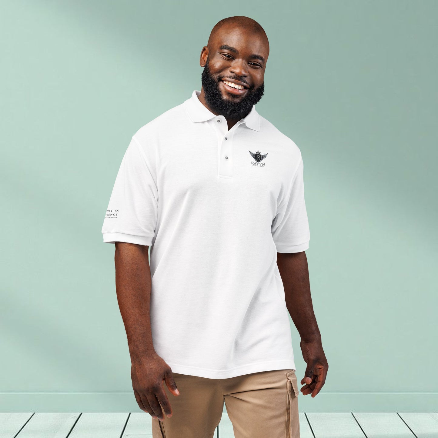 Embroidered Black Polo Shirt — Minimal Wing Crest Logo