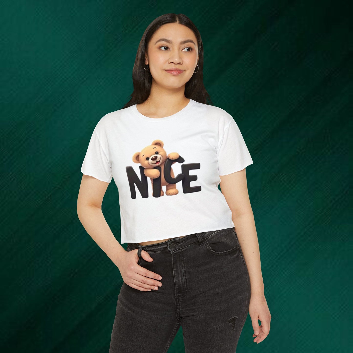 Cute Teddy 'Nice' Crop Top — Women's Festival Graphic Tee