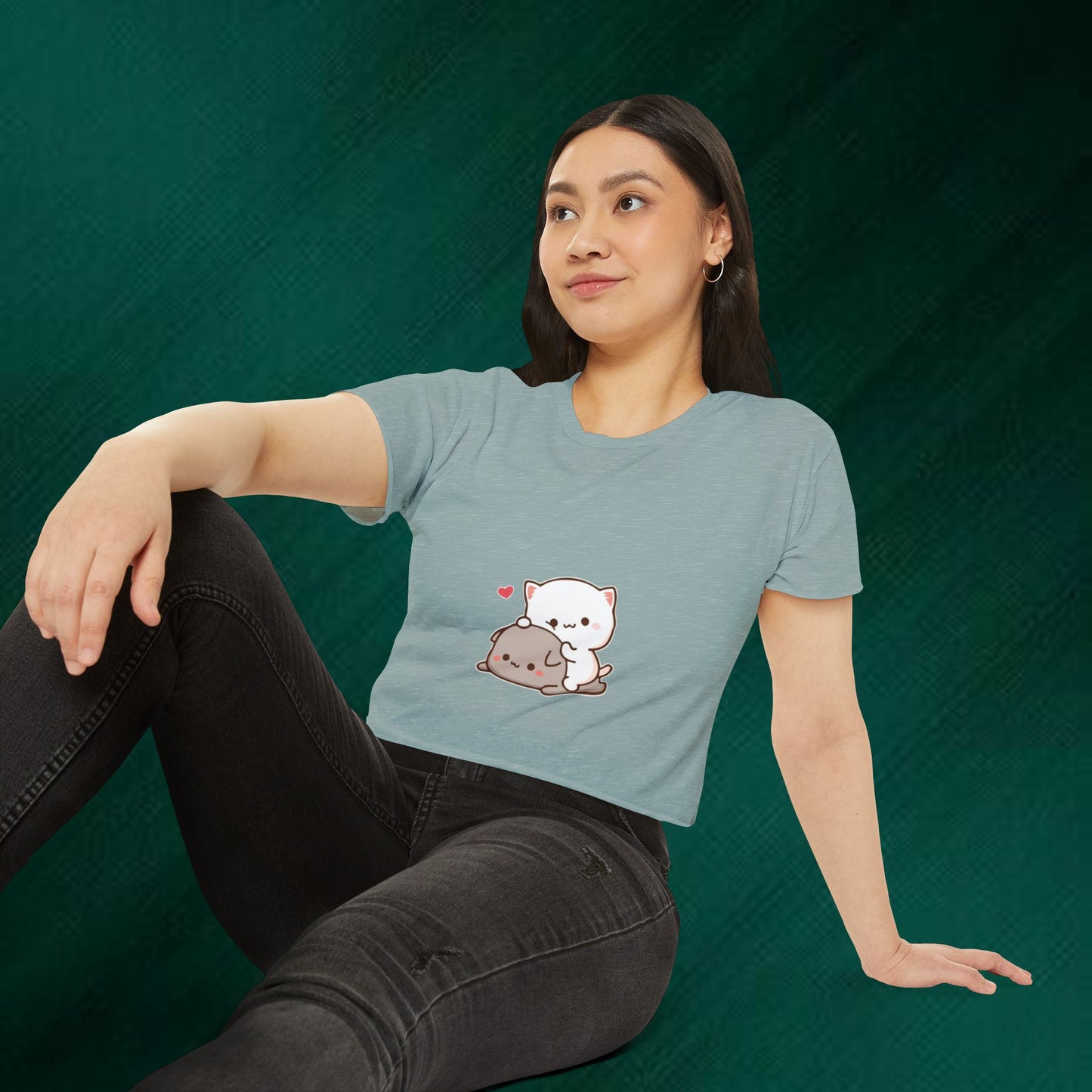 Cute Kawaii Cat Hug Crop Top — Women’s Festival Graphic Tee