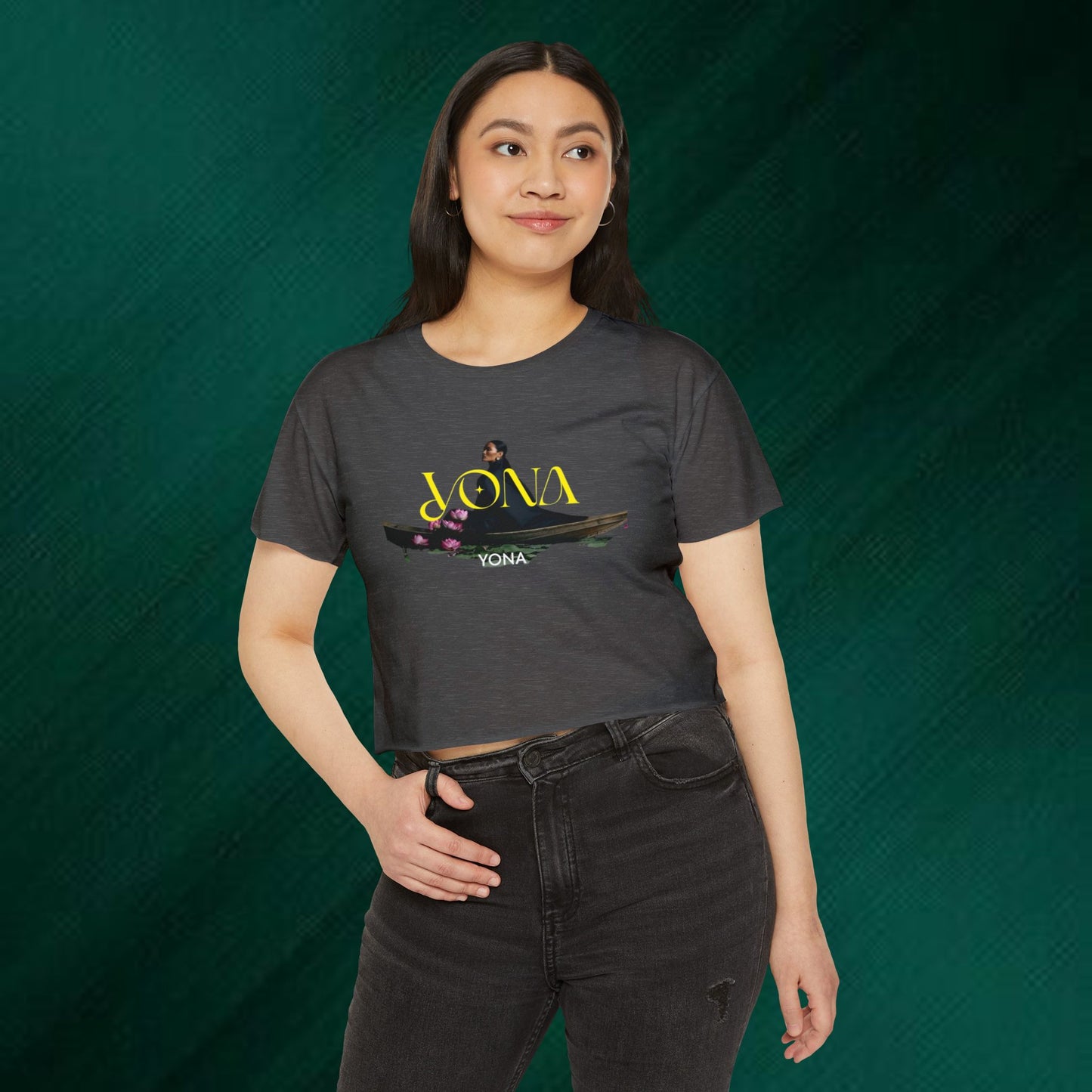 Yona Floral Boat Crop Top — Women's Festival Graphic Tee
