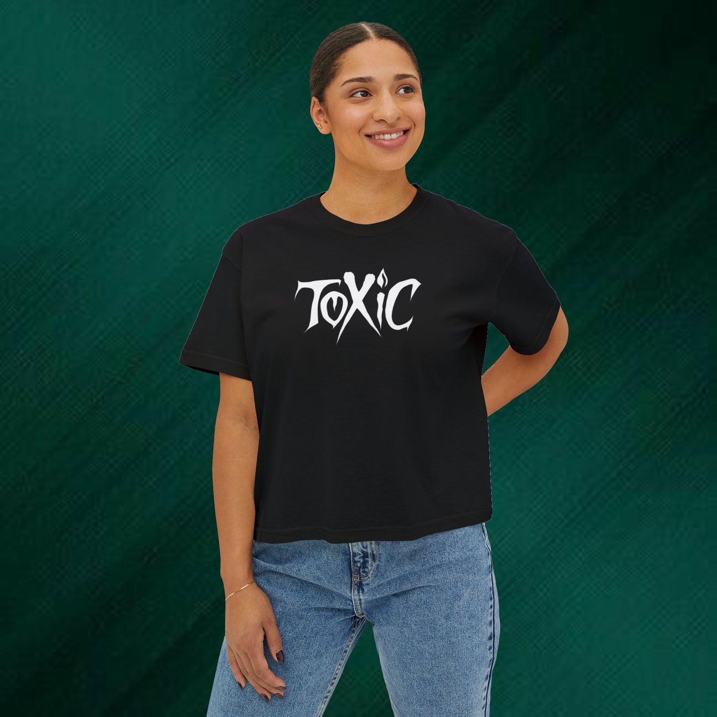 Toxic Bat Women's Boxy Tee — Gothic Graphic Tee with 'TOXIC' Front & Drip Batback
