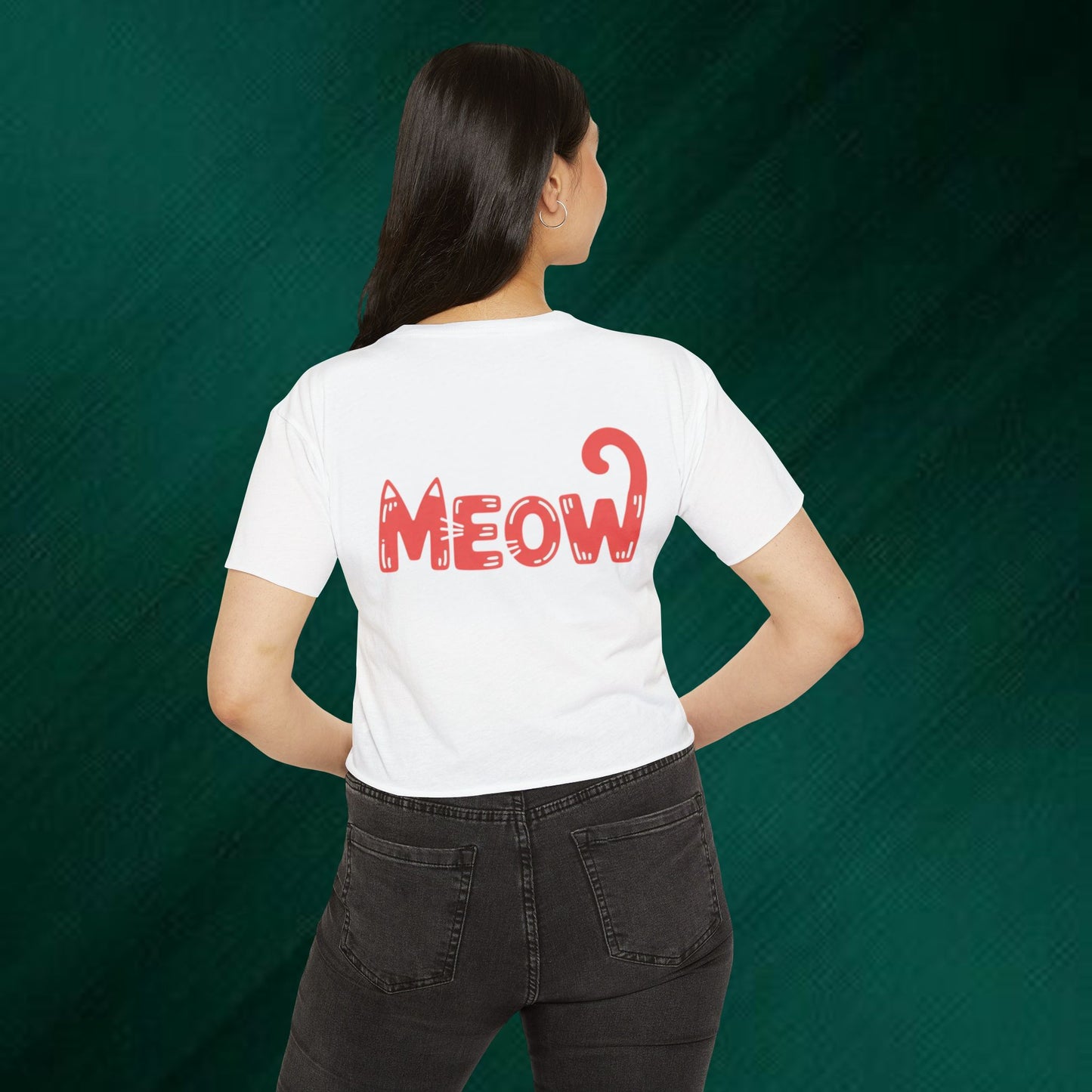Cute Floral Cat "Meow" Crop Top — Women's Festival Cat Shirt