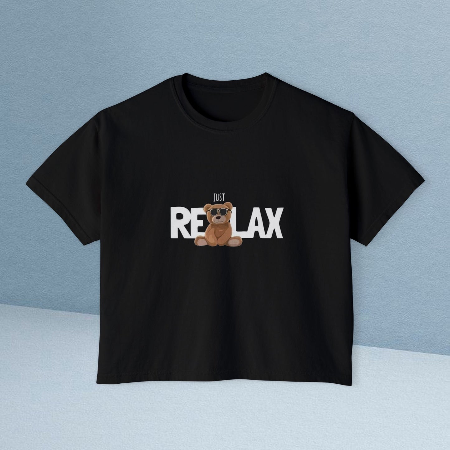 Relax Bear Women's Boxy Tee — Cute 'Relax' Graphic Casual Crop T‑Shirt