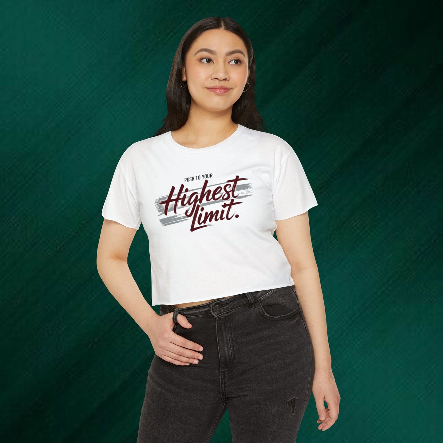 Motivational Festival Crop Top — “Push to Your Highest Limit” & Bold Graphic Back