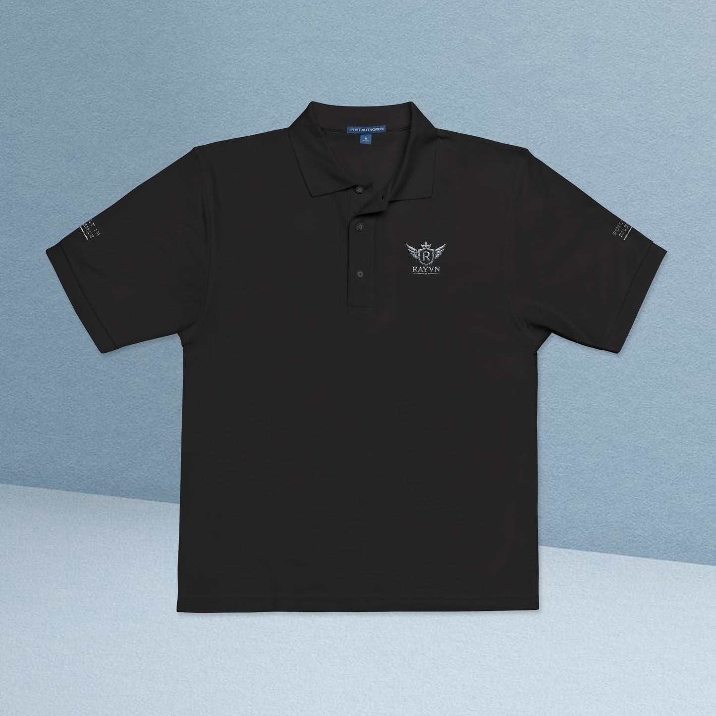 Embroidered Black Polo Shirt — Minimal Wing Crest Logo