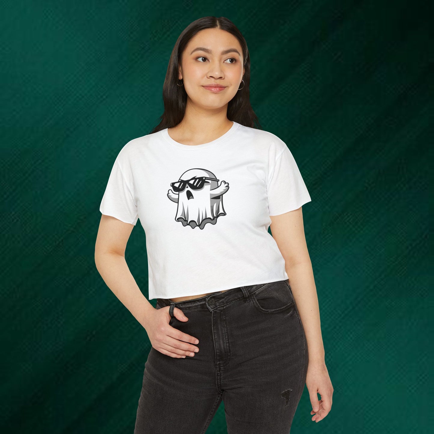 Cool Sunglasses Ghost Crop Top | Festival Ghost Graphic Tee