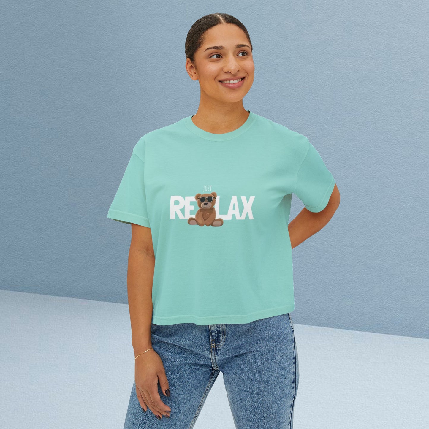 Relax Bear Women's Boxy Tee — Cute 'Relax' Graphic Casual Crop T‑Shirt