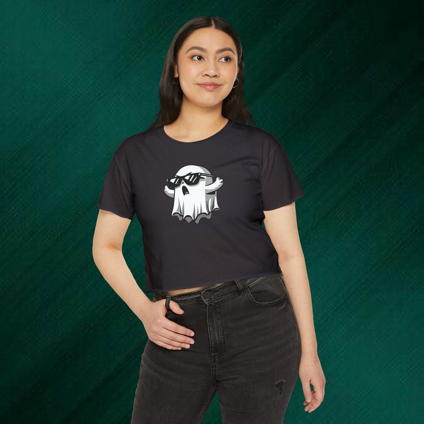 Cool Sunglasses Ghost Crop Top | Festival Ghost Graphic Tee