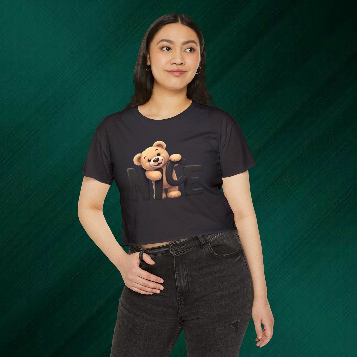Cute Teddy 'Nice' Crop Top — Women's Festival Graphic Tee