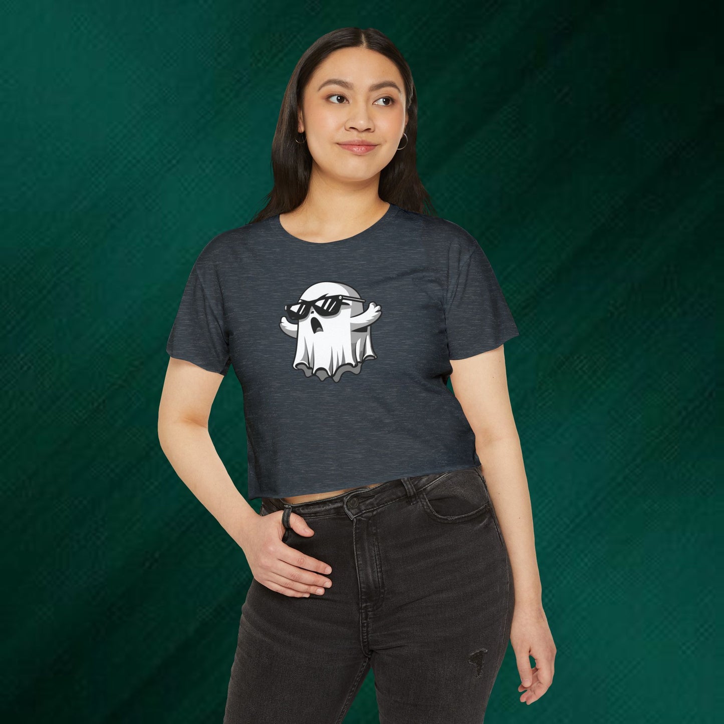 Cool Sunglasses Ghost Crop Top | Festival Ghost Graphic Tee