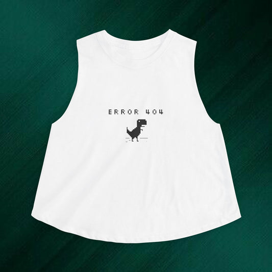 Error 404 Dino Crop Top — Cute Pixel T-Rex Graphic Women’s Tank