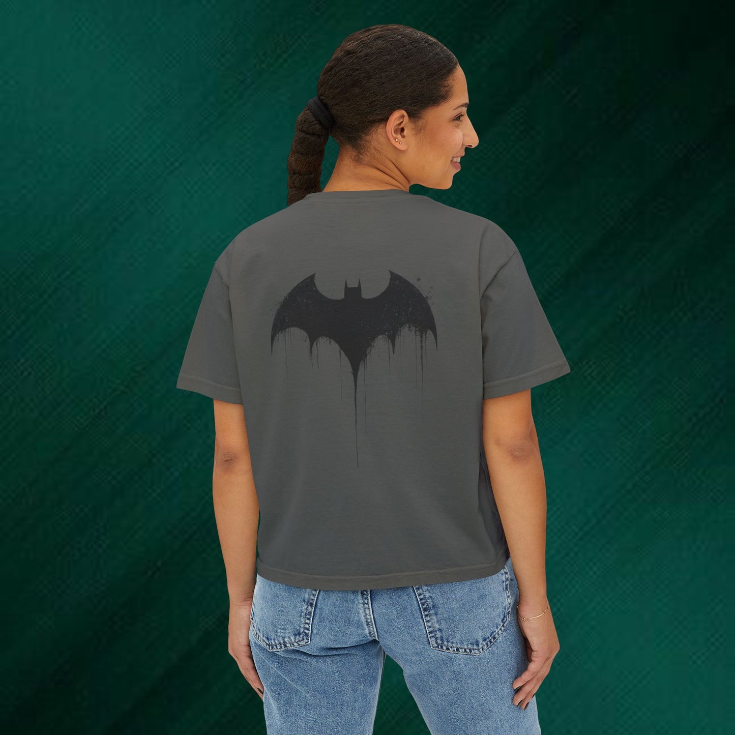 Toxic Bat Women's Boxy Tee — Gothic Graphic Tee with 'TOXIC' Front & Drip Batback