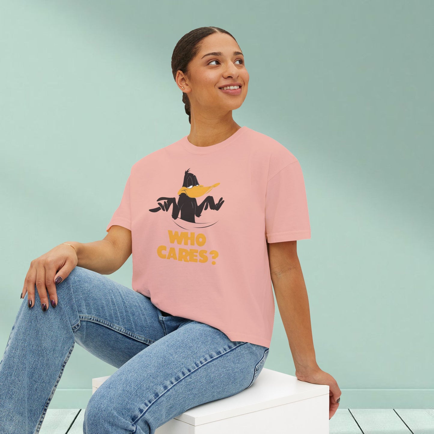 Who Cares? Daffy Duck Boxy Tee — Women's Graphic T-Shirt