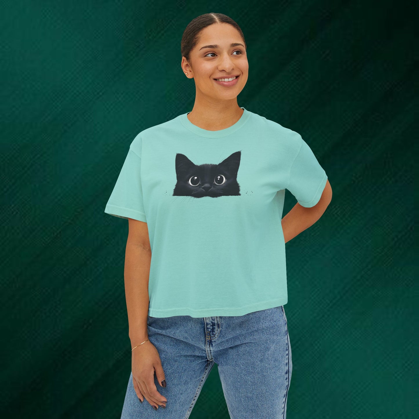 Peeking Black Cat Tee | boxy women's tee
