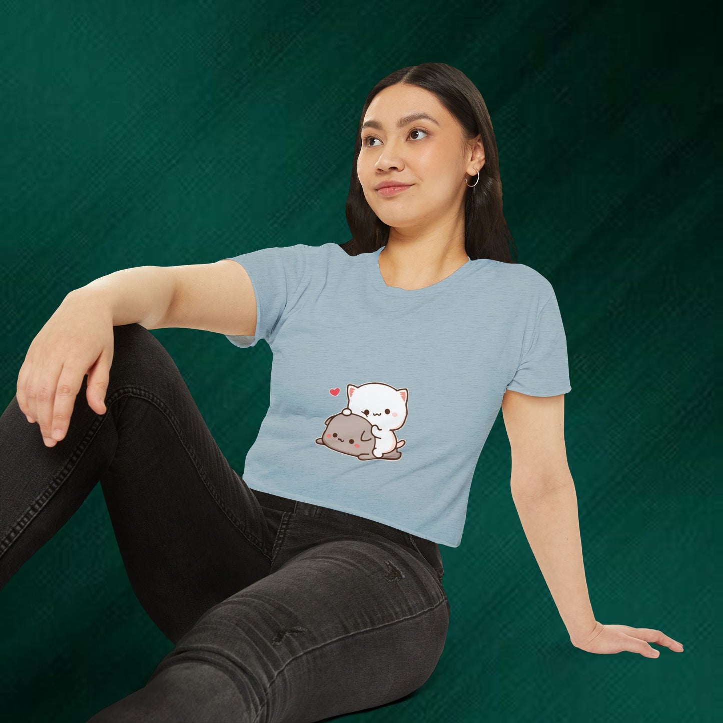 Cute Kawaii Cat Hug Crop Top — Women’s Festival Graphic Tee