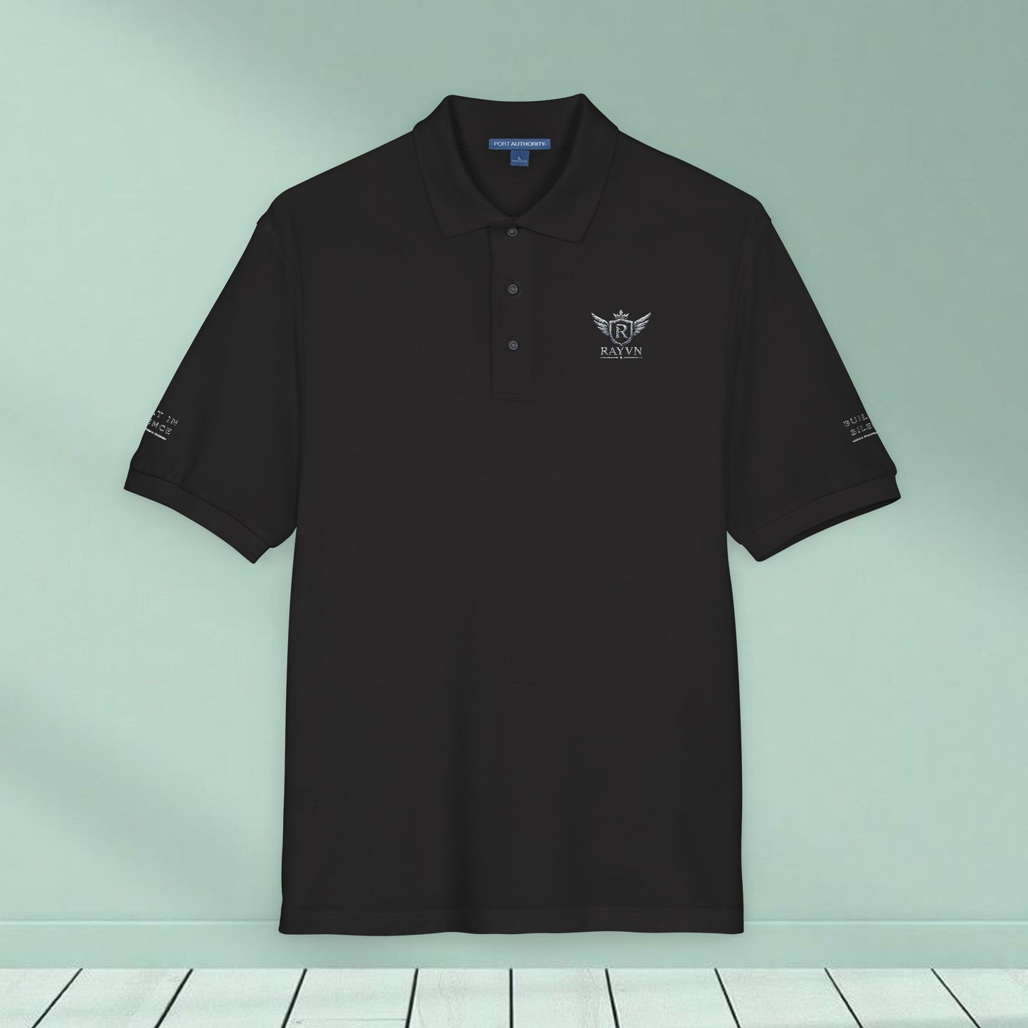 Embroidered Black Polo Shirt — Minimal Wing Crest Logo