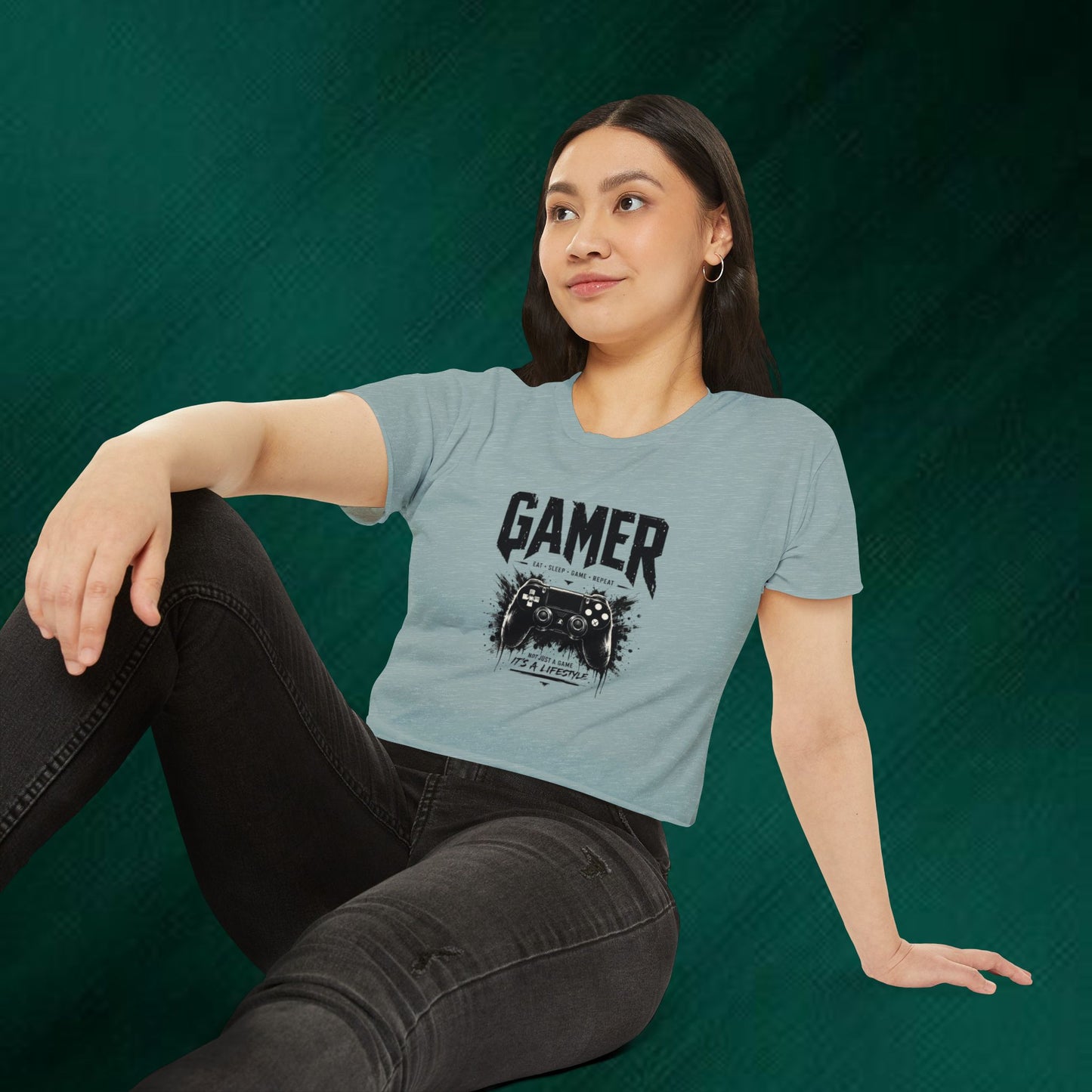 Gamer Crop Top — Women's Festival Graphic Tee ("Gamer" Controller Design)