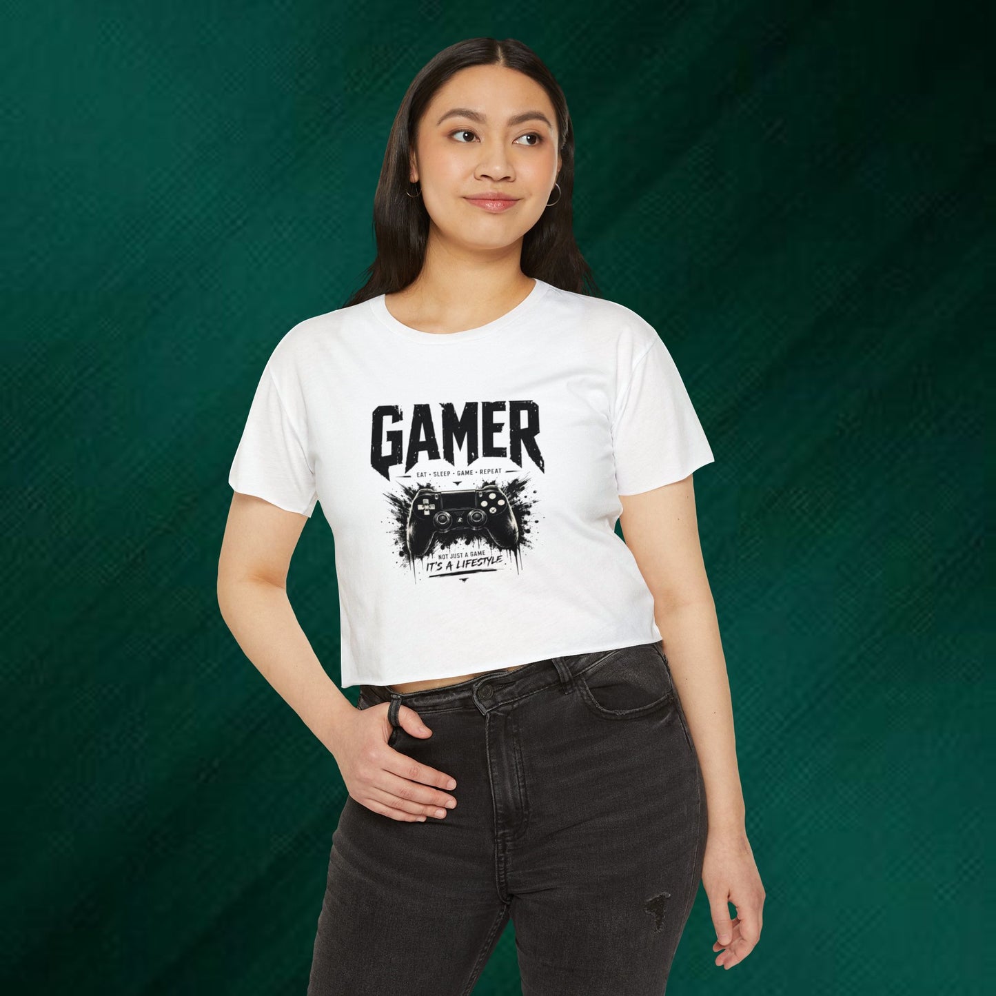 Gamer Crop Top — Women's Festival Graphic Tee ("Gamer" Controller Design)
