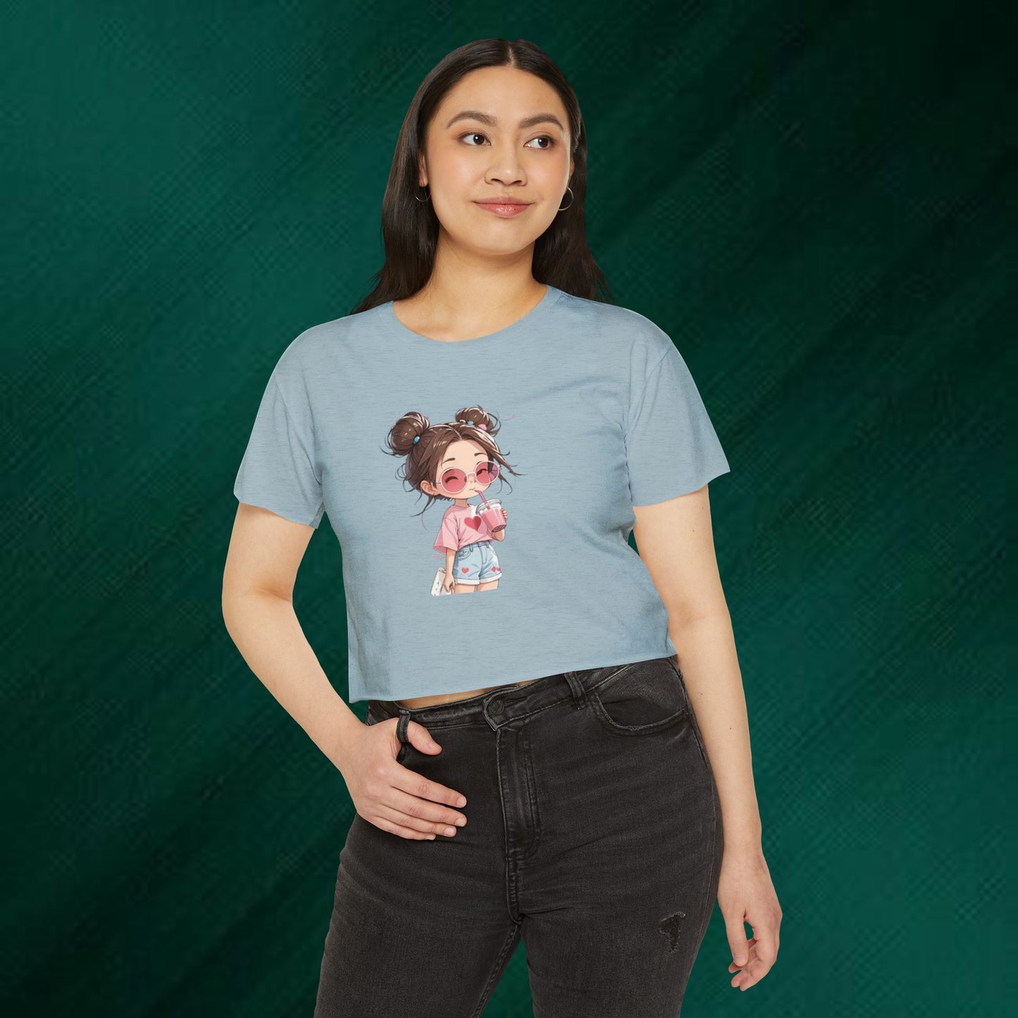 Cute Anime Girl Crop Top — Festival Cute Cartoon Graphic Tee