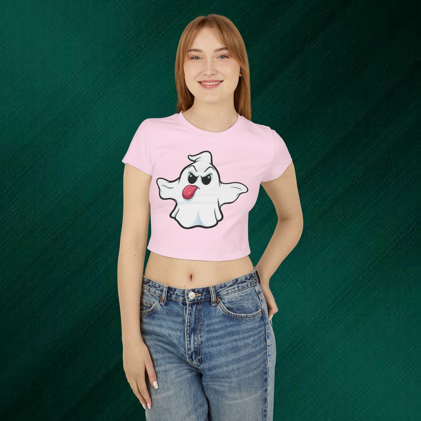 Ghost Cartoon Baby Tee — Playful Halloween Cute Ghost T‑Shirt for Women