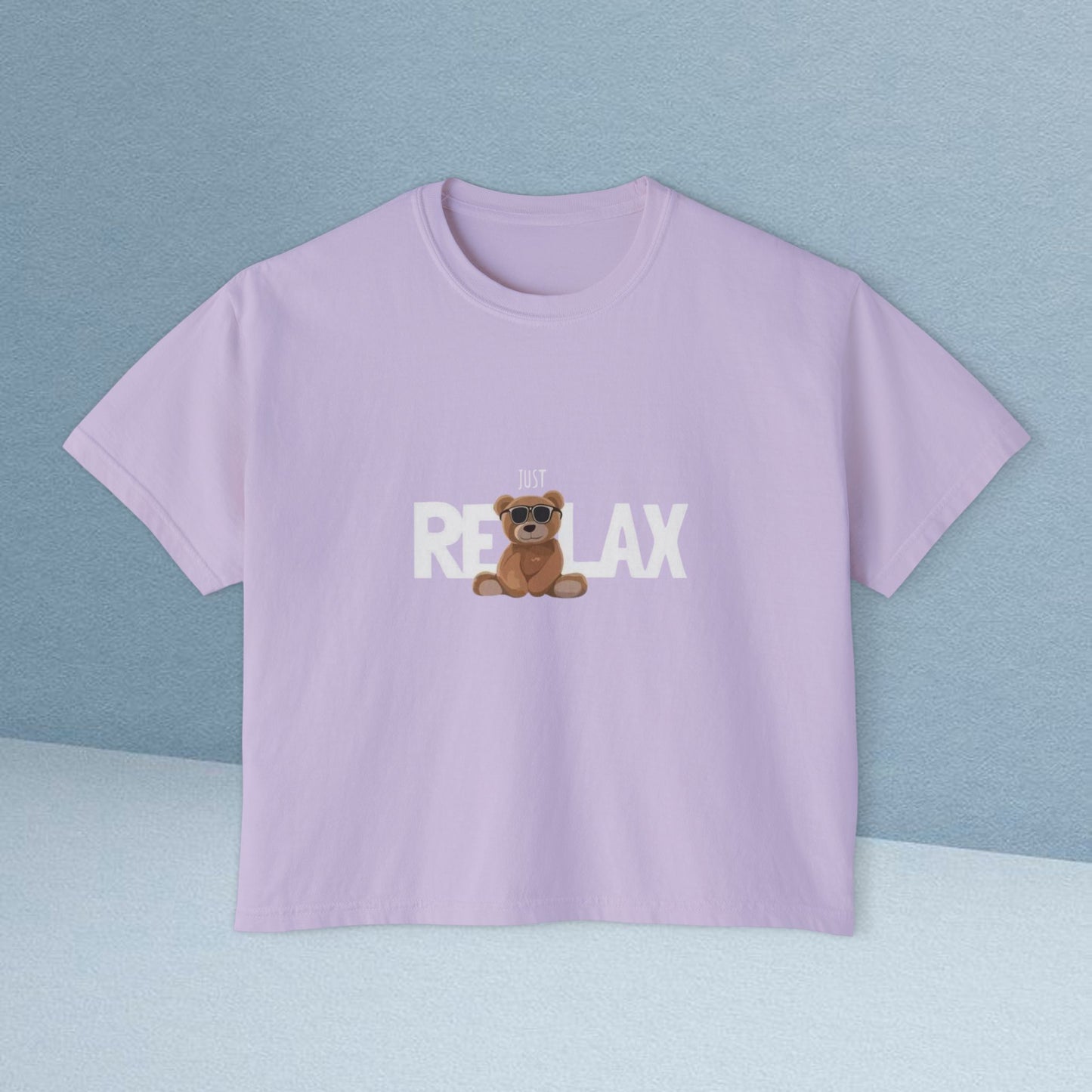 Relax Bear Women's Boxy Tee — Cute 'Relax' Graphic Casual Crop T‑Shirt