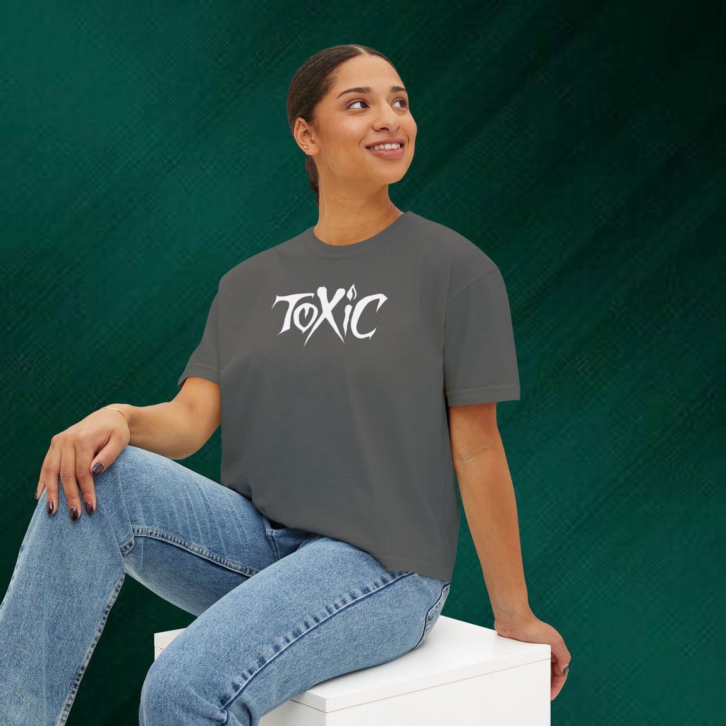 Toxic Bat Women's Boxy Tee — Gothic Graphic Tee with 'TOXIC' Front & Drip Batback