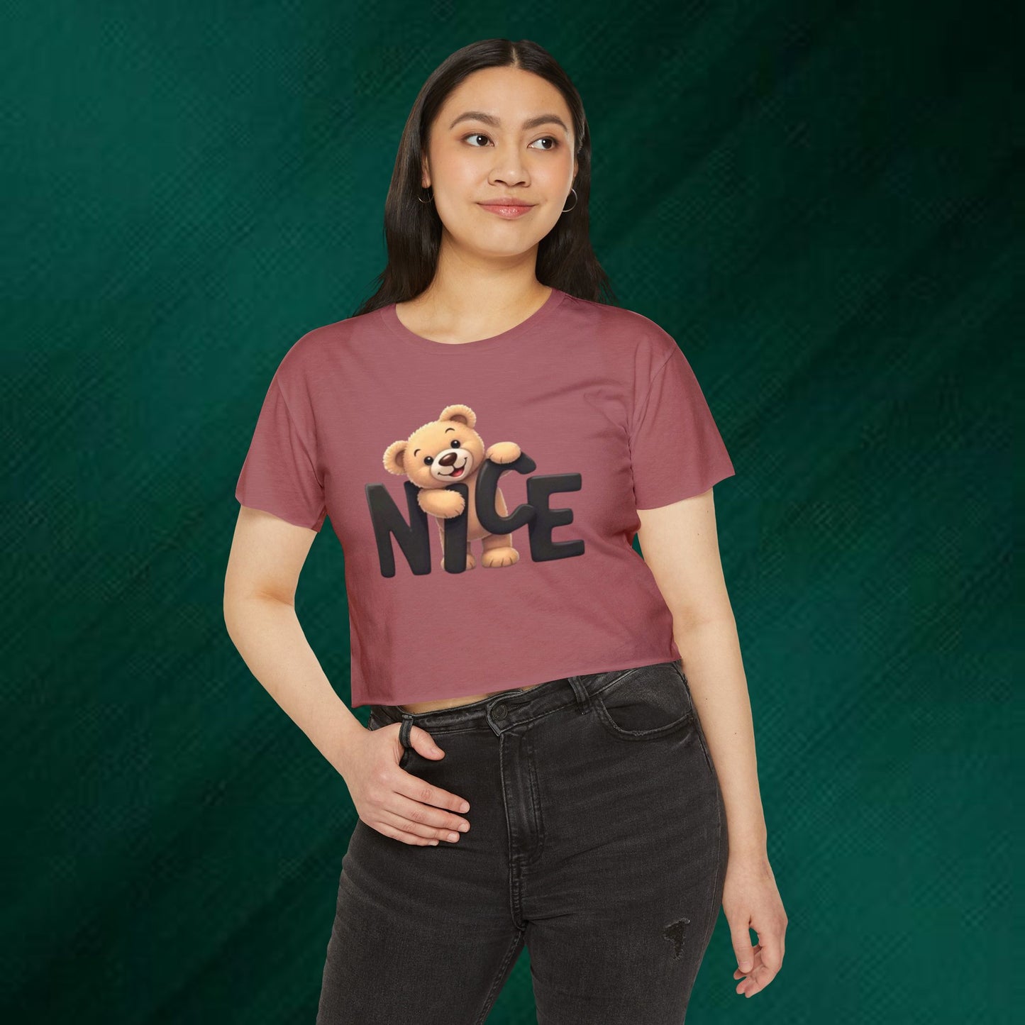 Cute Teddy 'Nice' Crop Top — Women's Festival Graphic Tee