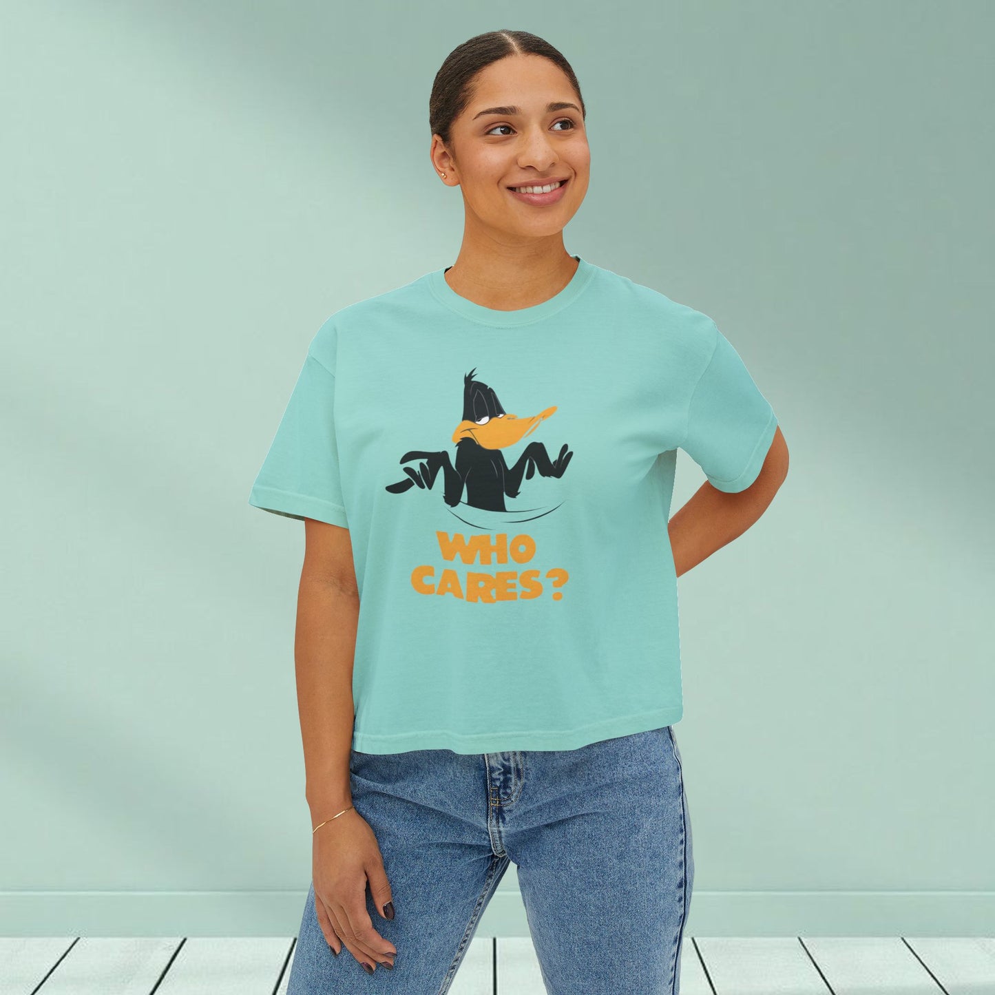 Who Cares? Daffy Duck Boxy Tee — Women's Graphic T-Shirt