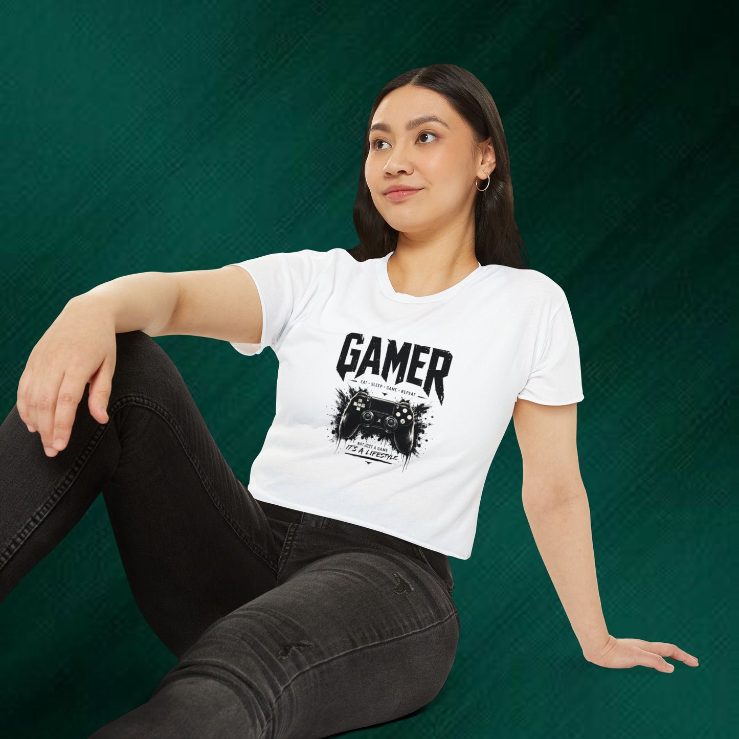 Gamer Crop Top — Women's Festival Graphic Tee ("Gamer" Controller Design)